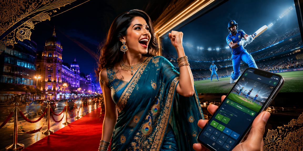 User placing bets on mobile device with cricket match on screen in India